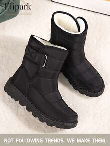 Flipark 开衫款配毛衣36-44码户外保暖内衬加厚雪地靴女中筒冬季圆头平跟大码女靴防水防滑女鞋保暖靴中年妈妈鞋