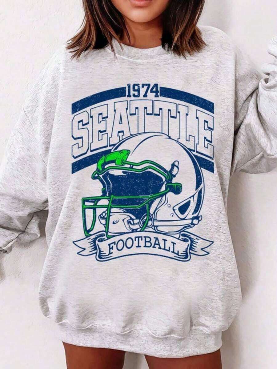 Retro 90s Style Seattle Football Sweatshirt, Game Day Shirt, Seattle Team Football Shirt, Sunday Seattle, Seattle Football (2) - 灰色 - 查看 1