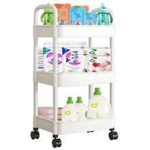 3 Tier Rolling Utility Cart Organizer With Removable Drawer, Stable And Sturdy Black Rolling Storage Carts With 2 Lockable Wheels For Bathroom, Kitchen, Snack, Craft, Makeup, Baby Essentials,Christmas Gifts - trắng - Xem 3