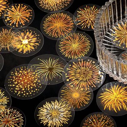 CANDY POETRY 30 件/包 INS 风格铝箔烟花贴纸，创意美学贴纸贴花，DIY 装饰剪贴簿工艺材料，节日礼物，个性化剪贴簿学校用品