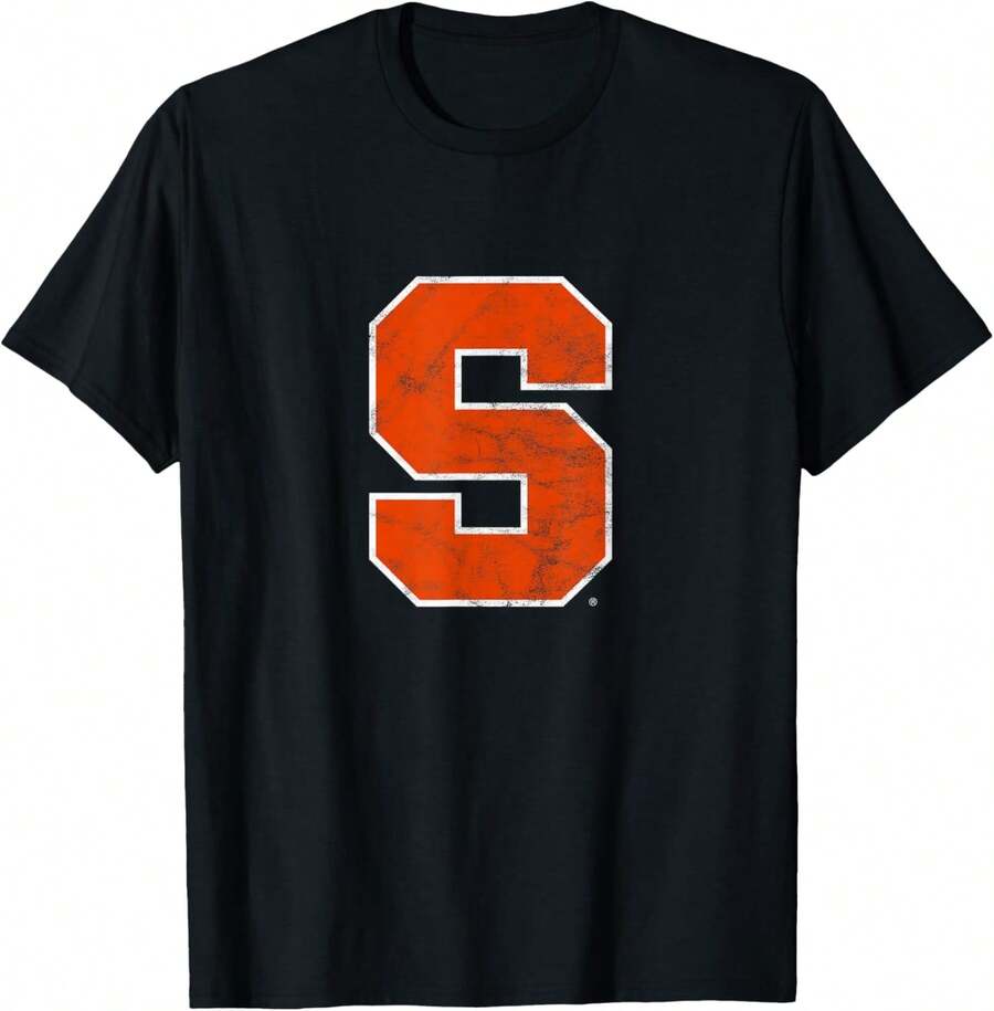 Syracuse University Orange Primary Logo Distressed T-Shirt - Black - View 1