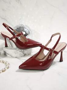 法式细带优雅淑女尖头细高跟凉鞋，适合约会、购物、通勤、商务、聚会、派对、度假，时尚、百搭、舒适 - 紅色 - 查看 2