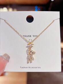 1Pc Obega Lovely Bear Necklaces For Women Cubic Inlaid Golden Neck Chain Female Necklaces Cute Jewelry Pendant Perfect Daily Accessory Gifts, Fashion Accessories, Unique Designs For Daily Jewelry, Elegant Fade-Resistant Jewelry, High-Quality Handicrafts, Gifts For Friends, Fashion Enthusiasts - 金色 - 查看 4