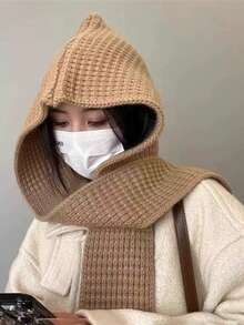 女士秋冬针织围巾帽套装，保暖户外街头风刺绣毛线帽，适合户外活动、滑雪、日常穿着、配饰，情人节礼物