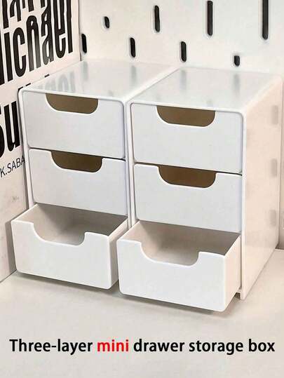 1 pieza "Mini" Caja de almacenamiento de escritorio de 3 capas de plástico ABS, se puede usar para guardar joyas, accesorios para el cabello, aretes y otros artículos pequeños, suministros de muebles, adecuado para oficina, estudio, dormitorio, baño, caja de almacenamiento de oficina, caja de almacenamiento de joyas, caja de almacenamiento de maquillaje tipo cajón - Decoraciones de otoño para el dormitorio