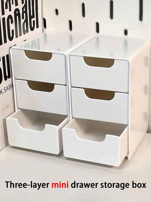 1 pièce "Mini" Boîte de rangement de bureau à 3 couches en plastique ABS, peut être utilisée pour ranger les bijoux, les accessoires de cheveux, les boucles d'oreilles et autres petits articles, fournitures de meubles, convient pour le bureau, l'étude, la chambre à coucher, la salle de bain. Boîte de rangement de bureau, boîte de rangement de bijoux, boîte de rangement de maquillage de type tiroir - Décorations d'automne pour la chambre à coucher