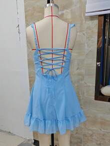 Women Graduation Corset Mini Dress Backless Tie Up A Line Short Dresses For Graduation Grad Party - Azul cielo - Ver 6