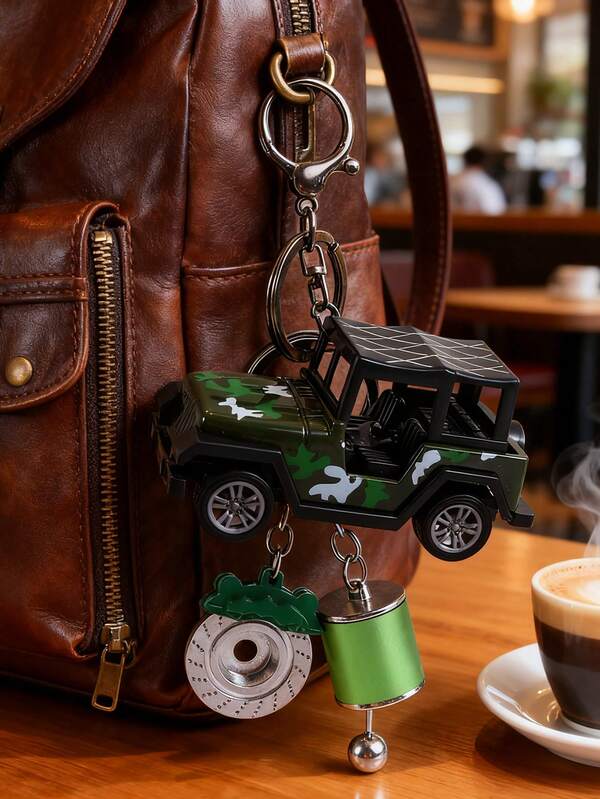 Llavero creativo de camuflaje todoterreno con rebote, accesorios para bolsos, dijes, engranaje de coche ajustable verde, colgante de disco de freno giratorio, accesorios para llaveros, colgante para mochila, llaveros para hombres y mujeres, regalos para mejores amigos (combina tres en un solo llavero, debes ensamblarlo tú mismo)