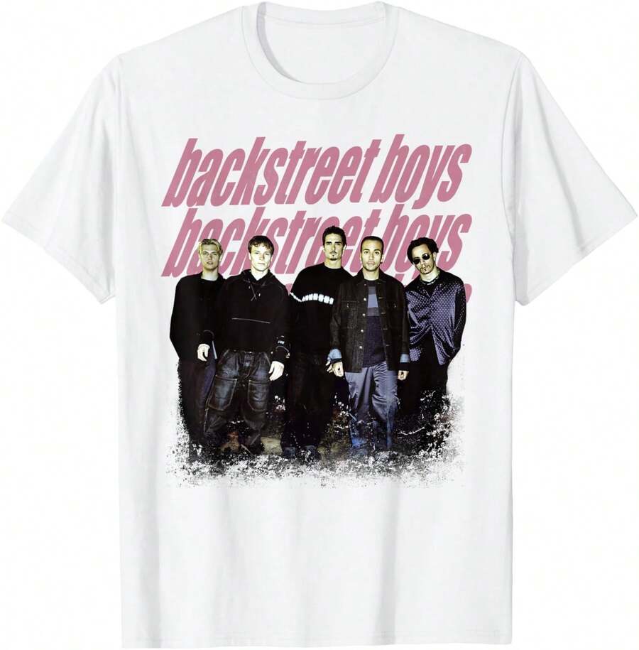 Backstreet Boys – Group Photo Repeat Logo White T-Shirt - 白色 - 查看 1