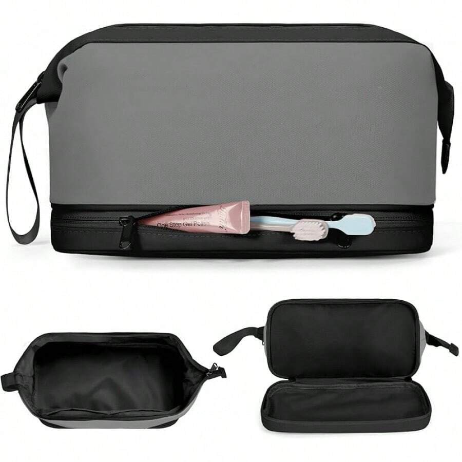 Almacenamiento deéticos RAINSMORE Neceser Separación de Humedad y Sequedad Cosmetiquera Para Hombre y Mujer Bolsa de Maquillaje Impermeable Cosmetiquera de Viaje Abertura Amplia Neceser de Viaje Negro - Negro - Ver 1