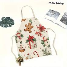 1PC 2D Flat Printed Snowman Gingerbread Christmas Holiday Style Apron For Home Cooking, Kitchen Wear, And Cooking Enthusiasts