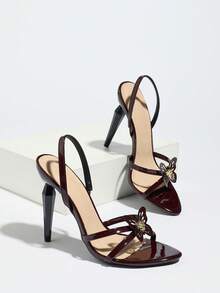 Women's High Heel Sandals, Fashionable Banquet Party Outdoor Elegant Metallic Pointed Toe Criss-Cross Strap With Butterfly Decor, Sexy Backstrap, Formal Wear, Coffee Brown, Suitable For Dresses, Weddings, Parties,Spring Summer Outfits - Coffee Brown - View 4