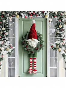 3pcs,Christmas Dwarf Door Hanging Decoration, Polyester Fiber Door With Garlands, Red Striped Legs, No Electricity Required, Festive Wall Decoration - Multicolor - View 4