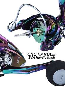 SOUGAYILANG 1个纺车轮，1000-4000系列，13+1轴承，5.2:1齿轮比，CNC加工摇柄，EVA材质摇柄旋钮，左右手通用，铝合金线杯，电镀工艺，适用于海水和淡水，经久耐用 - 彩色 - 查看 5