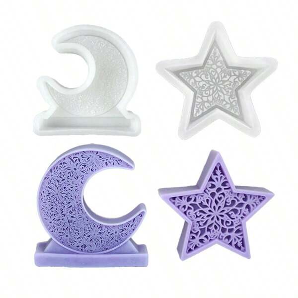 1 molde de silicone em formato de estrela e lua, adequado para chocolate, decoração de bolos, fabricação de joias de resina faça você mesmo, velas, artesanato - cor e estilo aleatórios, ótimo para festival da lua, feriados, decoração de festa de aniversário