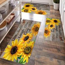 1pc Sunflower Style Doormat, Kitchen Rug, Absorbent And Anti-Slip, Farmhouse Decor, Suitable Entrance, Indoor, Room, Kitchen, Dining Room, Small Office/Home Office, Sink, Laundry Room - 黑色 - 查看 1