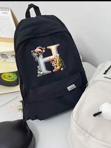 New Christmas Theme Letter Print Backpack, Unisex Shoulder Bag, Outdoor Sports Bag, Large Capacity Travel Hiking Backpack, Canvas Casual Laptop Notebook Bag Christmas Bags