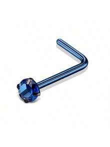 2.5mm Zirconia Nose Ring With Stainless Steel L-Shaped Post, Suitable For Women - Yellow Gold - View 9