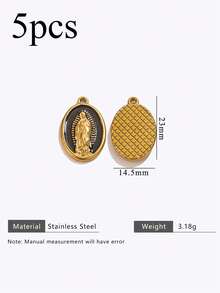 5 Pieces Of Vintage Virgin Mary Pendant Necklaces - 18K Gold-Plated 304 Stainless Steel Bohemian Religious Pendants, With Geometric Patterns, Exquisite Details And Soft Colors, Suitable For DIY Jewelry Making Supplies