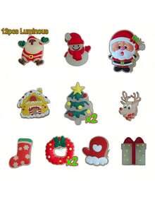 12pcs PVC Luminous Festive Christmas Shoe Charms Set, ABS Material, Cute Holiday Themed DIY Pendants, Compatible With Sandals & Slippers Decoration - Multicolor - View 5