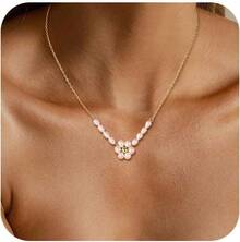 Necklace Women Non Tarnish - Dainty 14K Gold/Silver Plated Pendant Charm Simple Religious Jewelry - Vòng cổ hoa ngọc trai - Xem 1