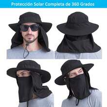 NEWYOUTH Sombrero de protección Solar Gorras de Pesca, Hombres Sombrero de Cubo de Abedul Ancho UV UPF50 + Sombreros de Sol Plegables para Pesca Senderismo Jardín Playa(Negro) - 1 - Ver 2