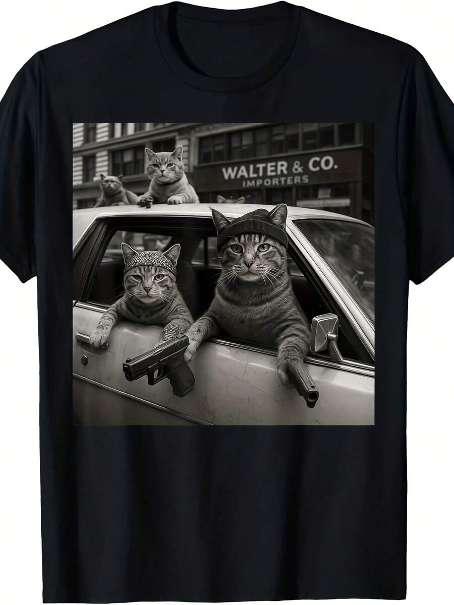 Funny Retro  Cats Street Gang Tattoo Graphic T-Shirt - Gaya 10 - View 1
