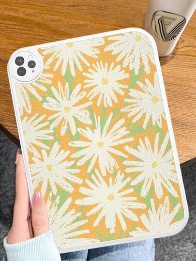 Flower 1pc Yellow Background White Daisy Original Illustration Wonderful Floral Element Illustration Style Anti-Drop Tablet Case For Galaxy Tab A7 LITE, Pro 11-Inch 2021, 10th Generation