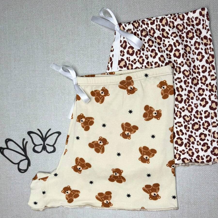Kit Of 2 Comfortable Women's Cotton Suede Sleep Shorts - 鏽棕色 - 查看 1