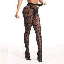 Women's High Waist Fashion Leopard Print 20D Transparent Tights - Stretch Nylon And Spandex Blend, Hand Washable - Black - View 1
