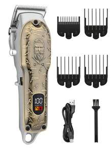 HIENA 3 PiecesMen's Haircut & Grooming Set, Bronze Wireless Hair Clipper With Guard, Precision Dual-Blade Shaver With LED Display, Elegant Engraving, Perfect Home Companion - Gold - View 9