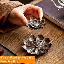 Juego de incienso de aleación premium: 1 quemador de incienso de loto + bandeja + soporte para varillas - Adecuado para el hogar y amantes de la meditación - Cobre - Ver 3