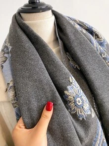 1pc Elegant Floral & Plant Pattern Jacquard Faux Cashmere Warm Scarf/Wrap, Versatile For Women In Autumn/Winter, Suitable For Daily Matching And Decoration