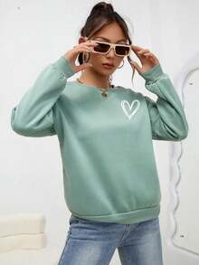 2026 TopsINAWLY Heart Print Drop Shoulder Sweatshirt,Ladies Spring/Fall Casual Long Sleeve Round Neck Loose Regular Green Drop Shoulder Pullovers Women Hoodies,Long Sleeve Tops Graduation,Back To School Fits,Graduation,Teacher Fits For Women,Back To SchoolLoose And Comfortablewinter Clothes For Women - Đỏ - Xem 8