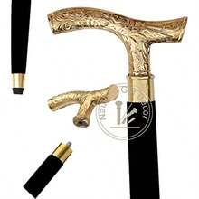 2025Walking Stick - Men Derby Canes And Wooden Walking Stick For Men And Women - 37" Brown Ebony Brass T Shape Handle In Golden Tone Natural Wood Unisex Black Cane - Golden - 查看 1