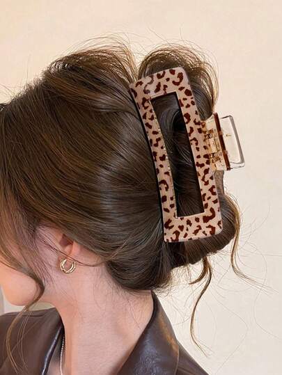 1pc Minimalist Leopard Print Square Hair Claw, Elegant Large Square Hair Clip Accessory Elegant Claw Clip Winter Hair Accessories Fashion Hair Clutch