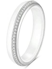 6mm White/Black Ceramic Rings Plus Cubic Zirconia For Women Comfort Fit Engagement Wedding Band Size 5-122025 - 4mm White & Silver - View 10