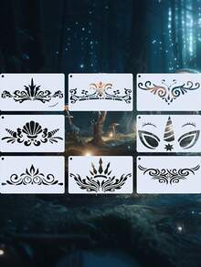 16pcs/Set Reusable Face Painting Stencils, Suitable For Makeup, Parties And Festivals - Flexible Patterns Applicable To Wood, Canvas, Paper, Fabric And More Materials - Multicolor - View 3