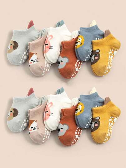 Non Slip Gel Baby Socks Cute Cartoon Children's Boat Socks 6 Pairs