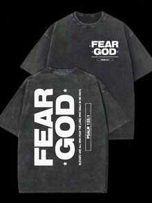 20261 PCS Retro Religious "Fear God" Graphic Tee: Featuring Distressed Vintage Finish, Bold Front & Back Letter Print With "FEAR GOD" Phrase, Inspirational Religious Text From Psalm 128:1, Perfect For Infusing Spiritual, Nostalgic Vibes Into Fits During Easter Celebrations, Church Events, Or Daily Wear, Christmas & Halloween & Thanksgiving Day & Valentine's Day & Pride & Father's Day & Easter & Mother's Day & New Year & Spring Festival, Men's Round Neck Printed Short Sleeve Casual Everyday T-Shirt, They Are Excellent Gifts For Friends And Family, 100% Cotton T-Shirts Feature, A Yhful And Fashionable Design, Graphic Tees Men, Graphic Tees Women, Cachorro Feliz, Back To SchoolLoose And Comfortable,Casual And Easy-Goin,High-Quality Wax Printed Cotton Retro FashionBrand T-Shirt, Men's T-Shirt, Beach Must-Have, Men's Summer T-Shirt, Holiday Gift, - 黑色 - 查看 1