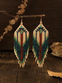 1 Pair Bohemian Handmade Beaded Long Tassel Earrings For Women