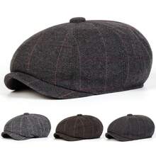 1pc Men's Wool Newsboy Cap, Fashion Beret Hat Casual Outdoor Hat, Solid Color Front Visor Cap, Suitable For Autumn/Winter Street, Business Party