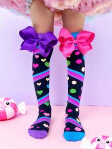 1 Paar kniehohe Socken mit 3D-Schleife und Herz-Punktmuster, geeignet für alle Jahreszeiten - Karnevals, Partys, Musikfestivals, Muttertag, Urlaub, Abschluss, Schulanfang, Hochzeiten, Cosplay, Outdoor-Aktivitäten und den täglichen Gebrauch. Eine tolle Geschenkidee. - Verschiedenfarbig - Übersicht 4