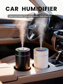 1pc 180ml Capacity Mini Car Humidifier With Romantic Color Night Light. Large Mist Output, Quiet Operation, Auto Timing, 2 Working Modes. Compatible With Essential Oils (6 Scents Available). Set Includes 1 Humidifier And 1 Bottle Of Essential Oil. Suitable For Car, Office, Bedroom, Living Room, Study, And Plant Room.