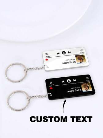 1 st anpassad akrylnyckelring med musikspelare, personligt foto och textanpassningsnyckelring, lämplig för par, familj och vänner, julklappar