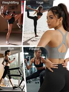 Seamless Shock-Absorbing Sports Bra, Wireless Fitness Top, Women's Criss-Cross Back Sports Tank, Beautifying Supportive Sports Bra, Yoga Bra, Women's Shock-Resistant Running Underwear Bra - Grey - View 6