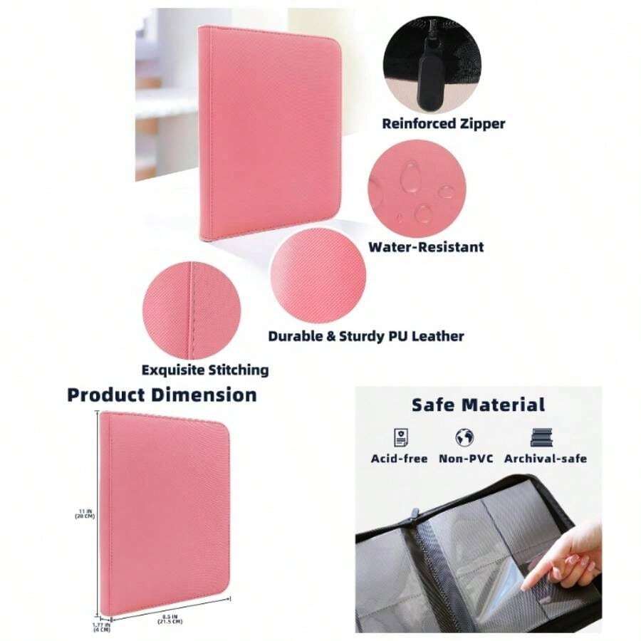 Top Loader Binder 4 Pocket Holds 96 Cards,  Binder Fit 3x 4 Top Loader, Trading Card Holder Album Fit MTG, TCG, Sports Cards, 10 S Included, Pink - 4 Túi - 128 Khe - Hồng - Xem 1