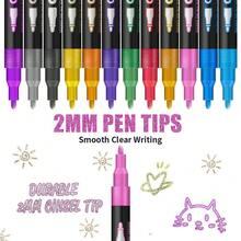 1pc 8/12/24 Colors Double-Line Outline Pen, Waterproof Quick-Dry Cartoon Children's Glitter Colored Pens, Dual-Color Fluorescent Highlighter Metallic Marker Pens For Painting, Cardmaking, Crafts | Art Supplies | Ideal For Canvas, Rock Painting, Wood, DIY Handicrafts, Inspiring Imagination And Creativity - Double-ended Outline Pen - View 4