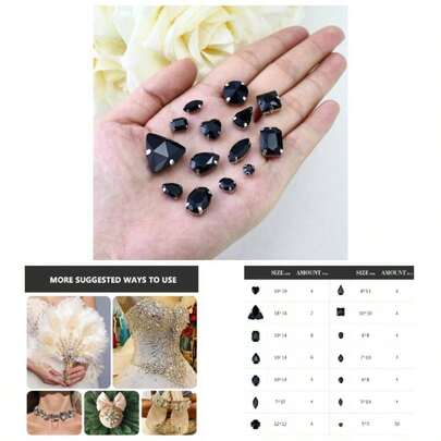 Sew On Rhinestones 104 PCS Mixed Shapes Glass Sew On Crystals Crafts Metal Flatback Claw Gemstones Jewelry Making Costumes Clothes Garment, Golden ShadowChampagne