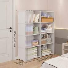 5/6 Tier White Bookcase, Space-Saving Bookshelf With Dust Cover, Multifunctional Display Cabinet For Books, Clothes, Suitable For Bedroom, Study, Rental, Dorm - Multicolor - View 7
